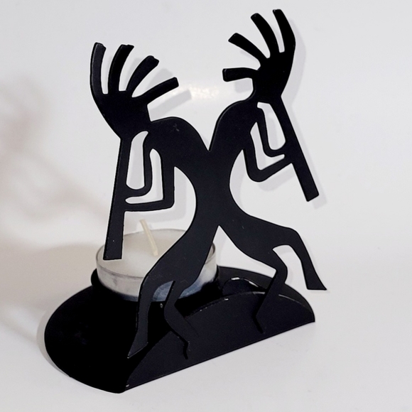 Kokopelli Tea Light Candle Holder, Southwest Flute Player Figure - Picture 3 of 3